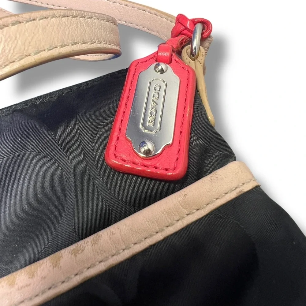 Coach Crossbody Bag Black Signature Jacquard Fabric Beige Leather Trim G1376